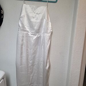 Lulu's Ivory Satin Backless Slip Dress